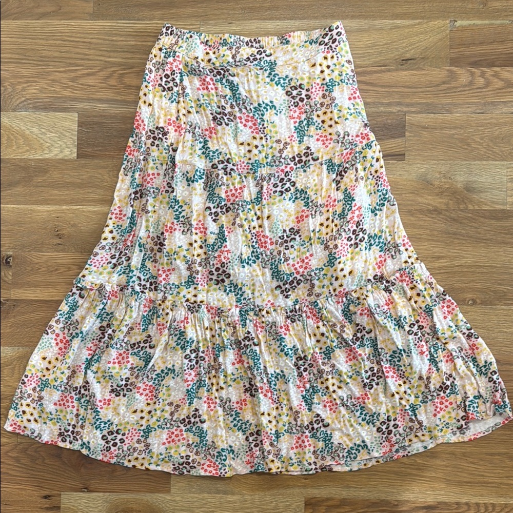 Skies Are Blue Pink and Blue Tiered Maxi Skirt